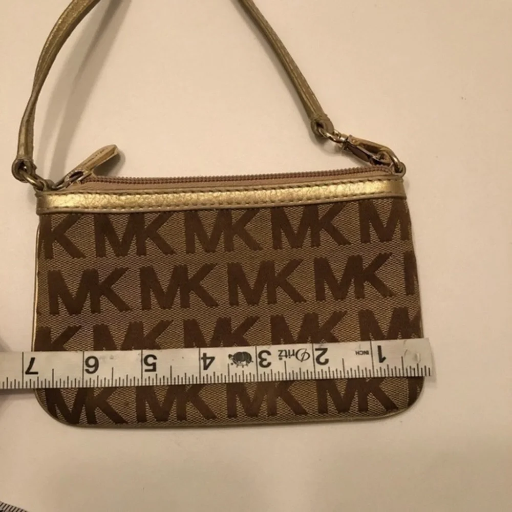 Michael kors gold khaki brown wristlet clutch bag